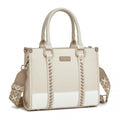 Miss Lulu PU Leather Graceful Spacious Tote Bag with Woven Trim and Detachable Ethnic Strap - Beige