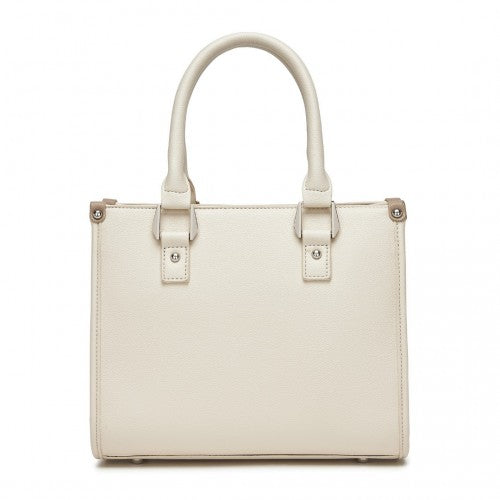 Miss Lulu PU Leather Graceful Spacious Tote Bag with Woven Trim and Detachable Ethnic Strap - Beige