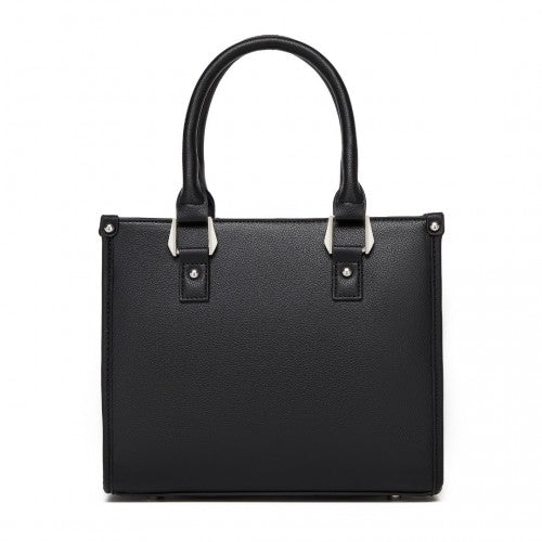 Miss Lulu PU Leather Graceful Spacious Tote Bag with Woven Trim and Detachable Ethnic Strap - Black