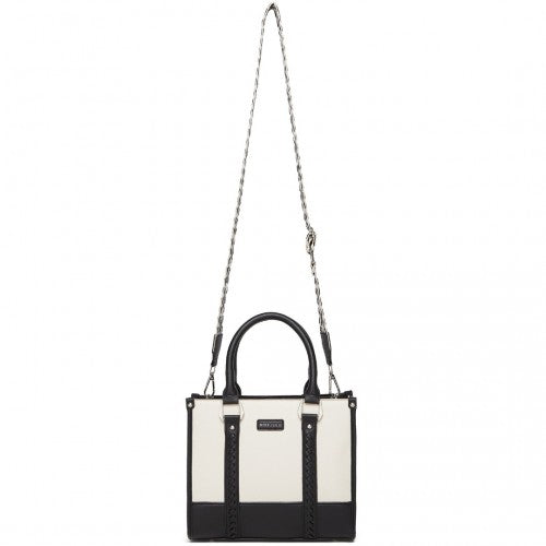 Miss Lulu PU Leather Graceful Spacious Tote Bag with Woven Trim and Detachable Ethnic Strap - Black