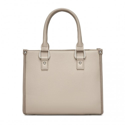 Miss Lulu PU Leather Graceful Spacious Tote Bag with Woven Trim and Detachable Ethnic Strap - Khaki