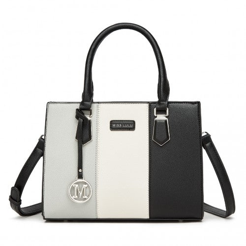 MISS LULU PU Leather Three - Tone Stitched Shoulder Handbag - Stylish Daily Bag with Adjustable Strap - Grey
