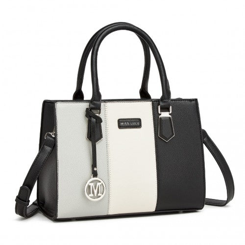 MISS LULU PU Leather Three - Tone Stitched Shoulder Handbag - Stylish Daily Bag with Adjustable Strap - Grey