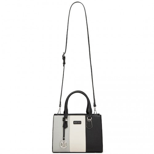 MISS LULU PU Leather Three - Tone Stitched Shoulder Handbag - Stylish Daily Bag with Adjustable Strap - Grey