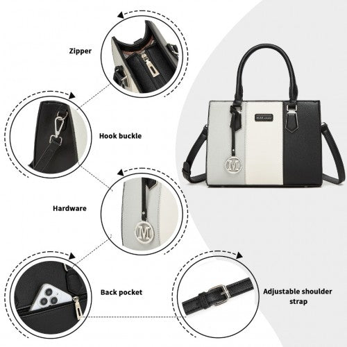 MISS LULU PU Leather Three - Tone Stitched Shoulder Handbag - Stylish Daily Bag with Adjustable Strap - Grey