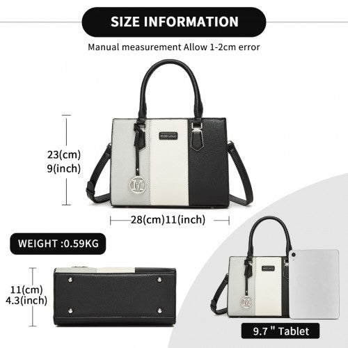 MISS LULU PU Leather Three - Tone Stitched Shoulder Handbag - Stylish Daily Bag with Adjustable Strap - Grey