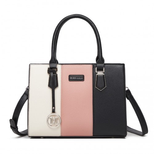MISS LULU PU Leather Three - Tone Stitched Shoulder Handbag - Stylish Daily Bag with Adjustable Strap - Pink