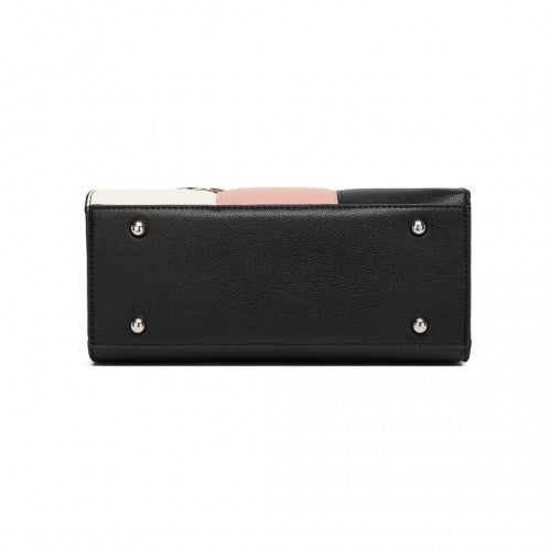 MISS LULU PU Leather Three - Tone Stitched Shoulder Handbag - Stylish Daily Bag with Adjustable Strap - Pink