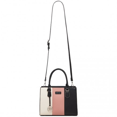 MISS LULU PU Leather Three - Tone Stitched Shoulder Handbag - Stylish Daily Bag with Adjustable Strap - Pink