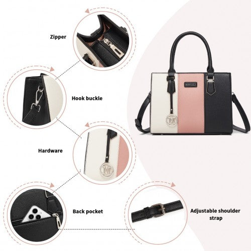 MISS LULU PU Leather Three - Tone Stitched Shoulder Handbag - Stylish Daily Bag with Adjustable Strap - Pink