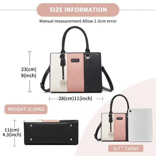 MISS LULU PU Leather Three - Tone Stitched Shoulder Handbag - Stylish Daily Bag with Adjustable Strap - Pink