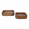 Handmade Solid Wood Blue and White Square Bowl Set of 2