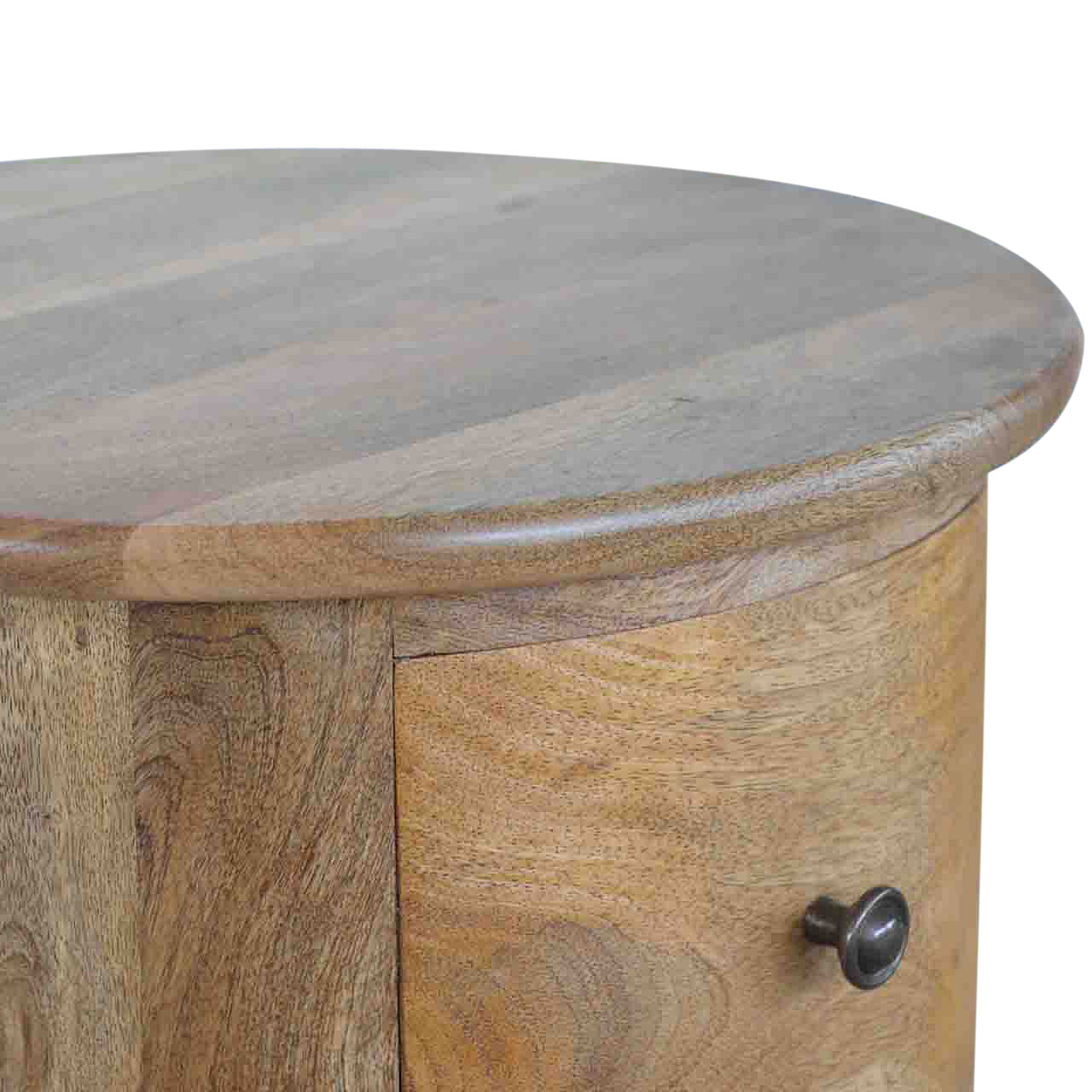 Drum Chest with 3 Drawers, Handmade Solid Wood, Round Design Bedside