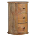 Drum Chest with 3 Drawers, Handmade Solid Wood, Round Design Bedside