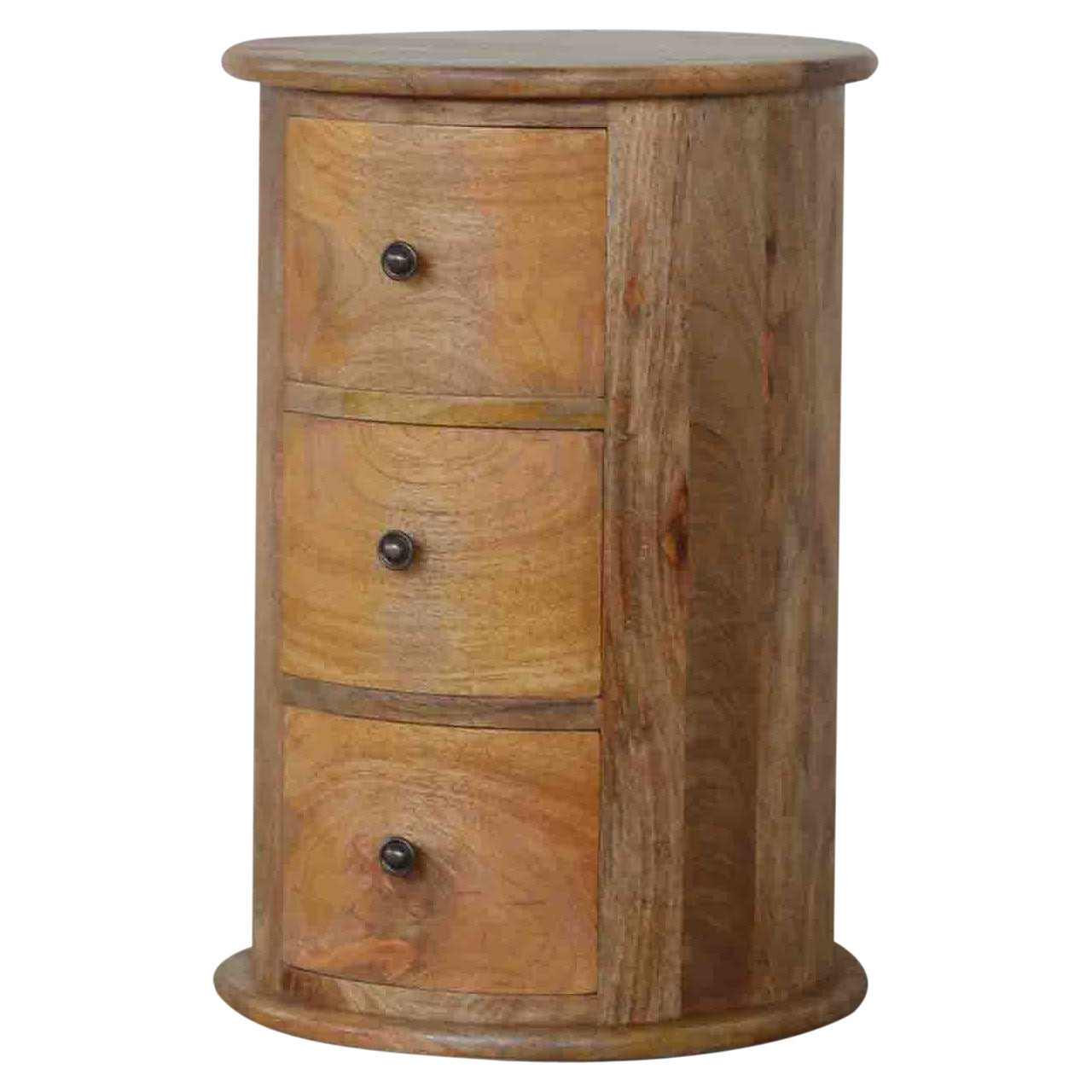 Drum Chest with 3 Drawers, Handmade Solid Wood, Round Design Bedside