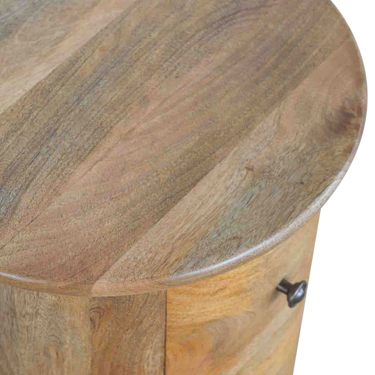 Drum Chest with 3 Drawers, Handmade Solid Wood, Round Design Bedside