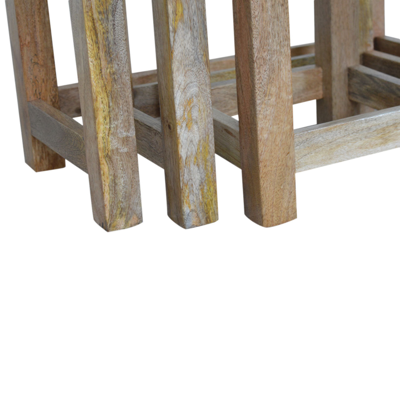 Solid Mango Wood Nest of 3 Stools – Hand-Distressed Oak-Ish Finish Stacking Side Tables
