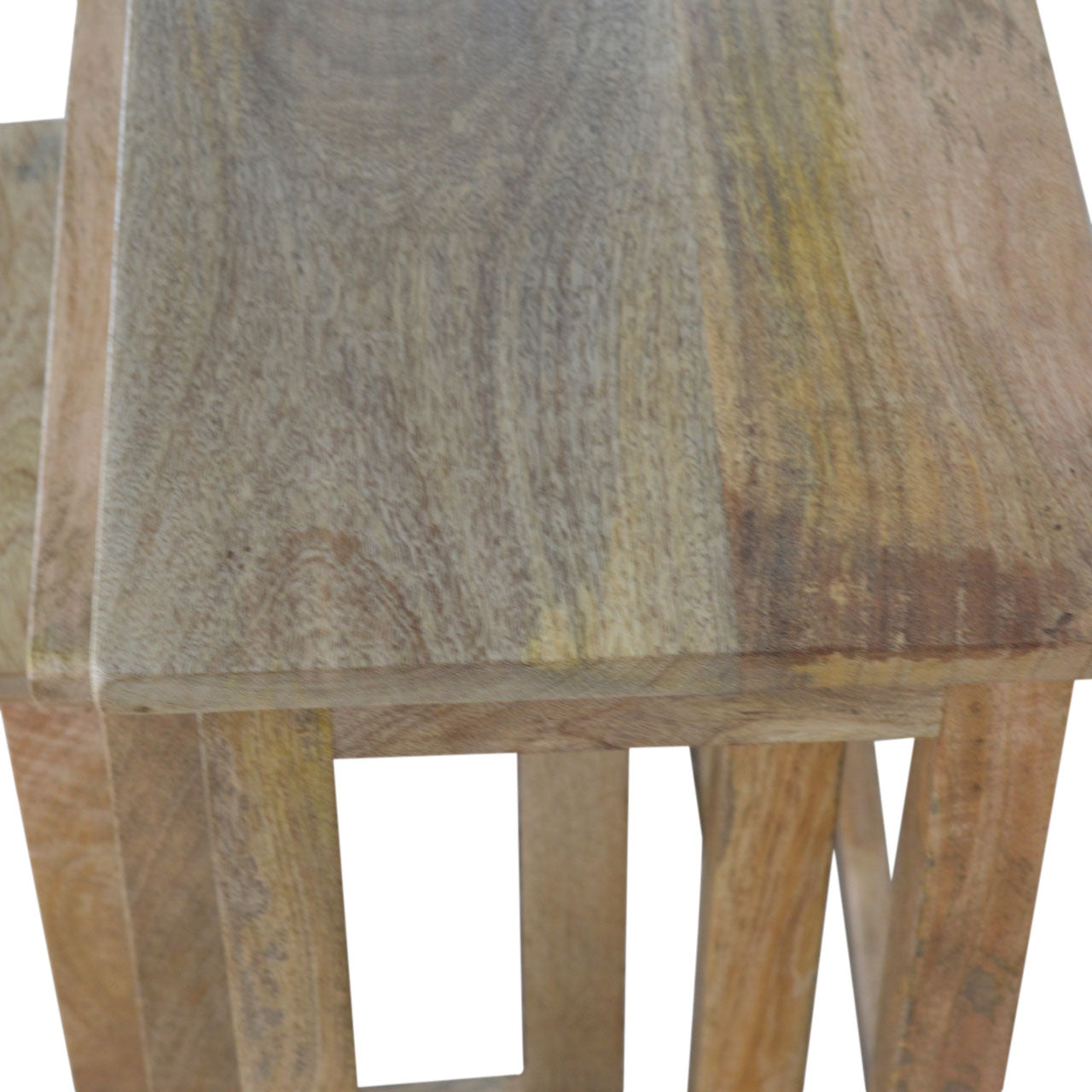 Solid Mango Wood Nest of 3 Stools – Hand-Distressed Oak-Ish Finish Stacking Side Tables