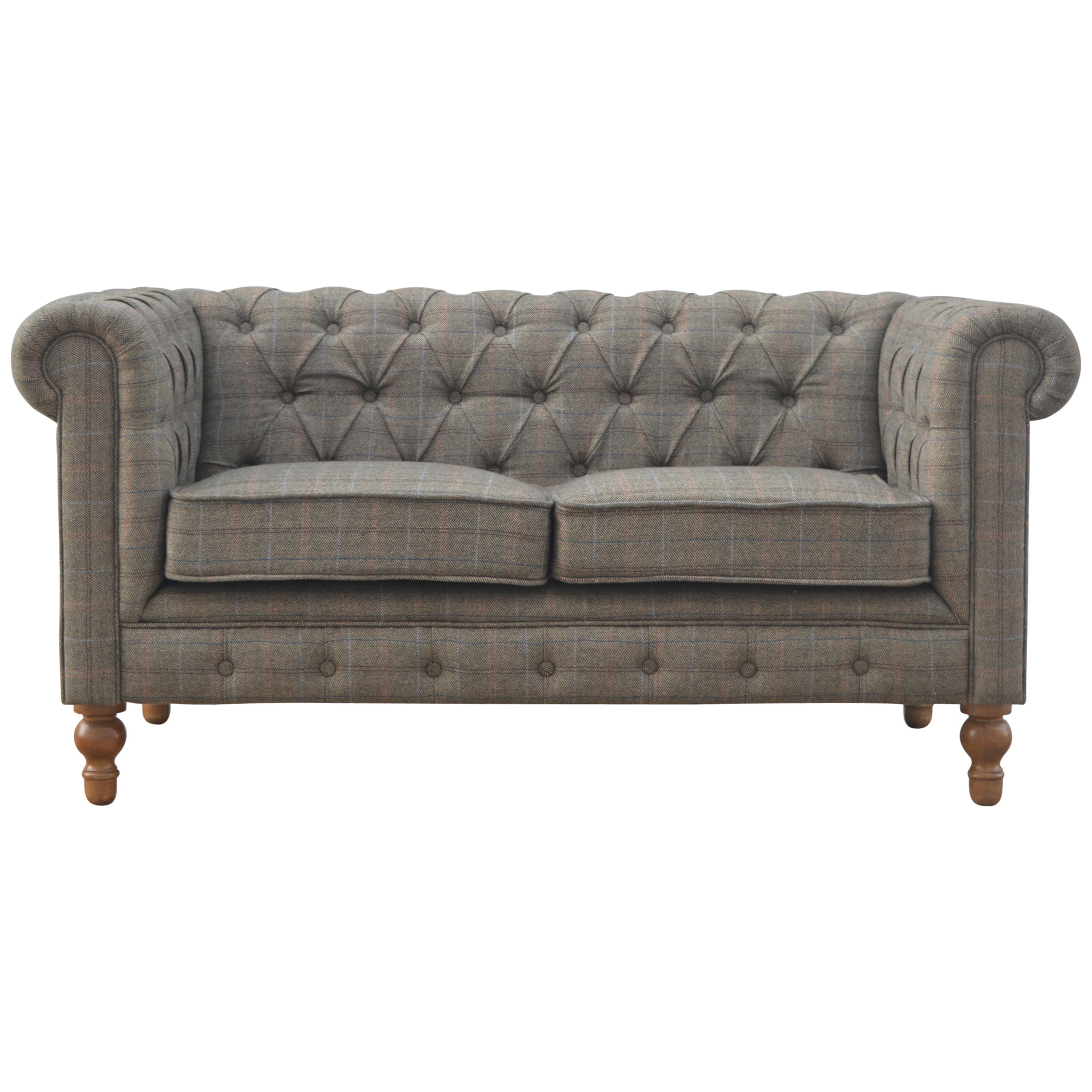 Multi Tweed 2-Seat Chesterfield Sofa, Handmade Solid Wood Frame, Upholstered Seating