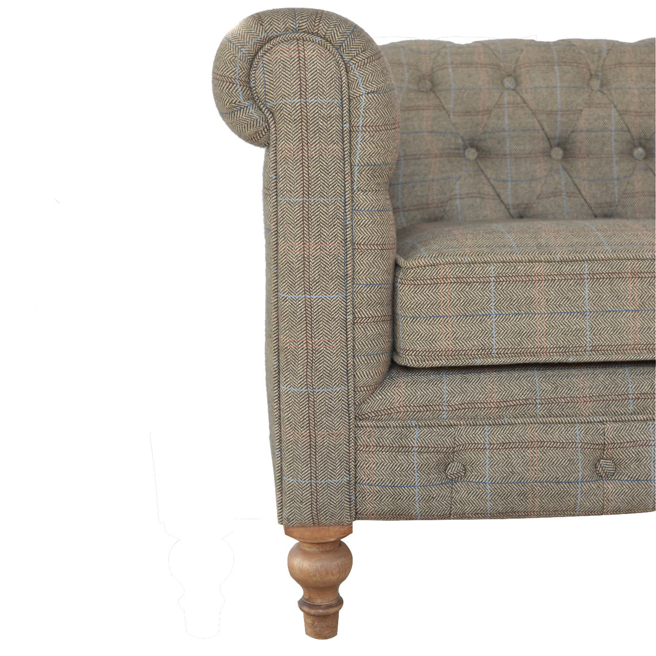 Multi Tweed 2-Seat Chesterfield Sofa, Handmade Solid Wood Frame, Upholstered Seating