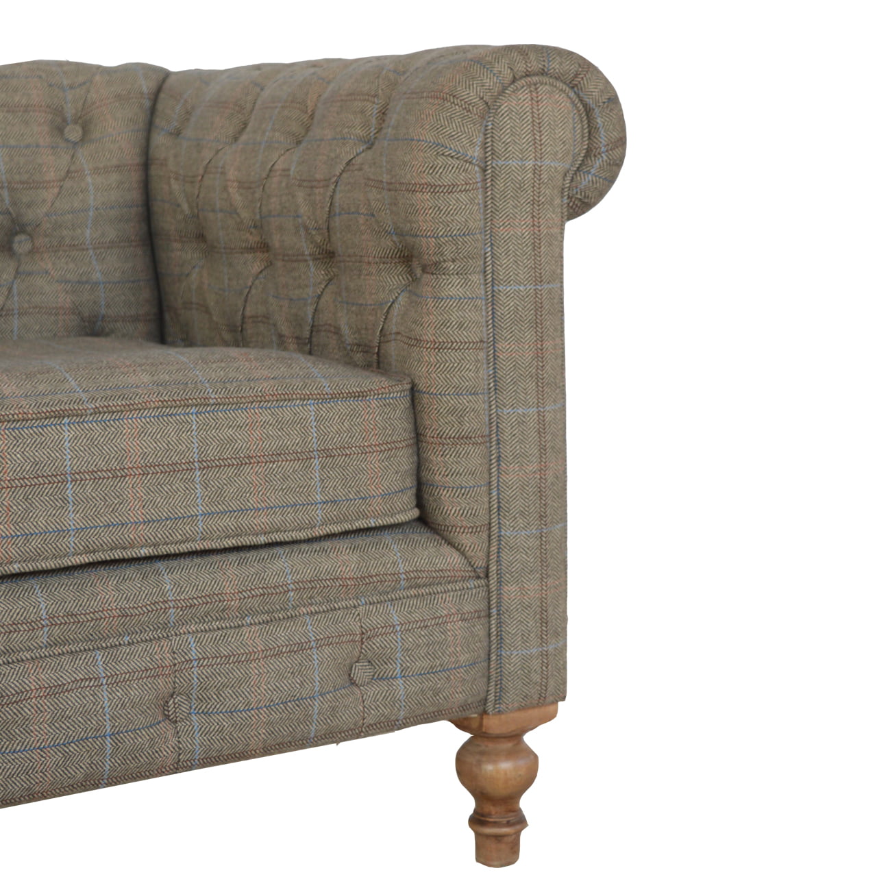 Multi Tweed 2-Seat Chesterfield Sofa, Handmade Solid Wood Frame, Upholstered Seating