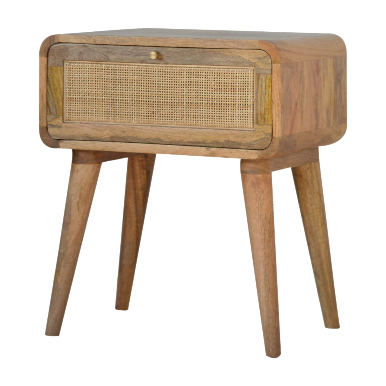 Handcrafted Rattan Bedside with 1 Drawer, Solid Wood, Minimalist Look