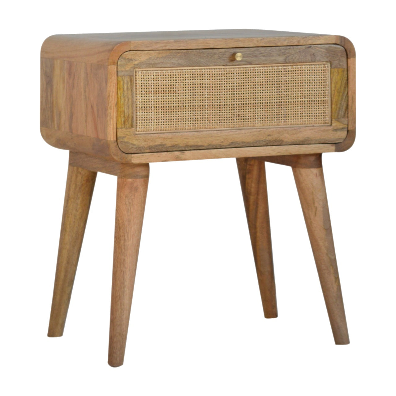 Handcrafted Rattan Bedside with 1 Drawer, Solid Wood, Minimalist Look