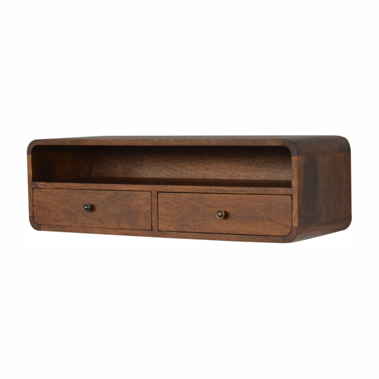 2 Drawer and Shelf Floating Chestnut Console - Solid Wood Unit