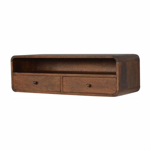 2 Drawer and Shelf Floating Chestnut Console - Solid Wood Unit