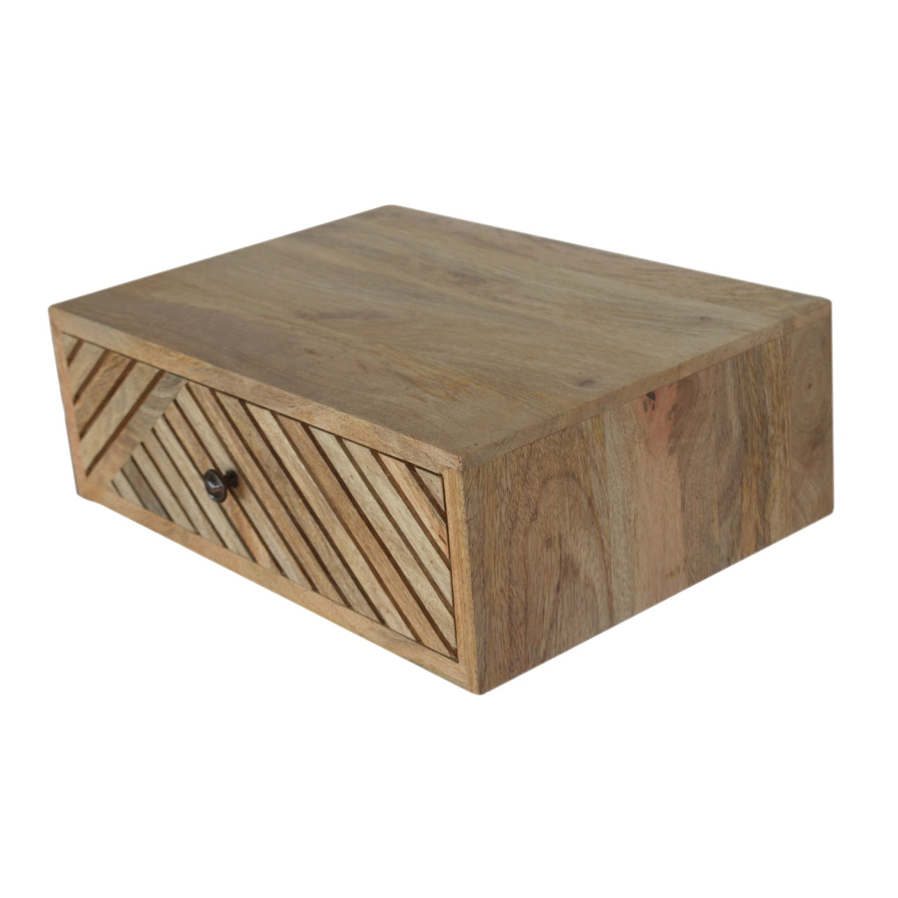 Floating Line Carved Bedside With Drawer - Handmade Solid wood