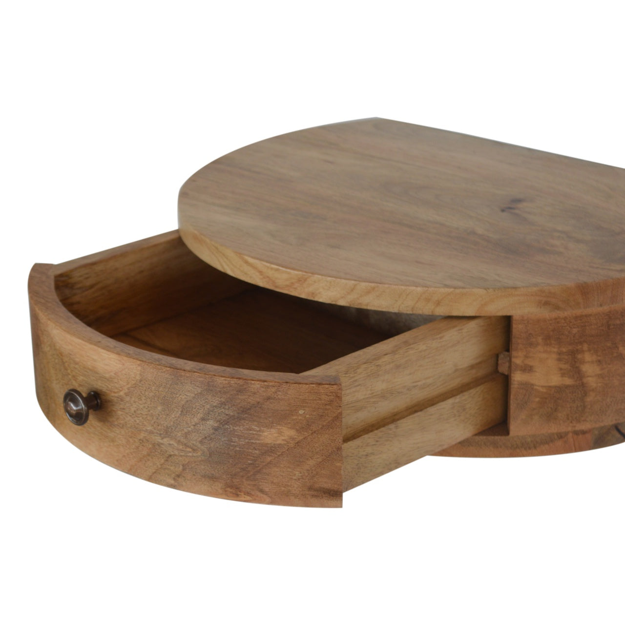 Wall-Mounted Rounded Bedside with 1 Drawer, Handmade Solid Wood