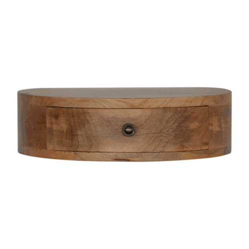 Wall-Mounted Rounded Bedside with 1 Drawer, Handmade Solid Wood