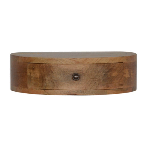 Wall-Mounted Rounded Bedside with 1 Drawer, Handmade Solid Wood