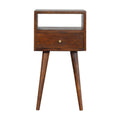Mini Chestnut Bedside with 1 Drawer and Open Shelf, Handmade Solid Wood, Compact Design