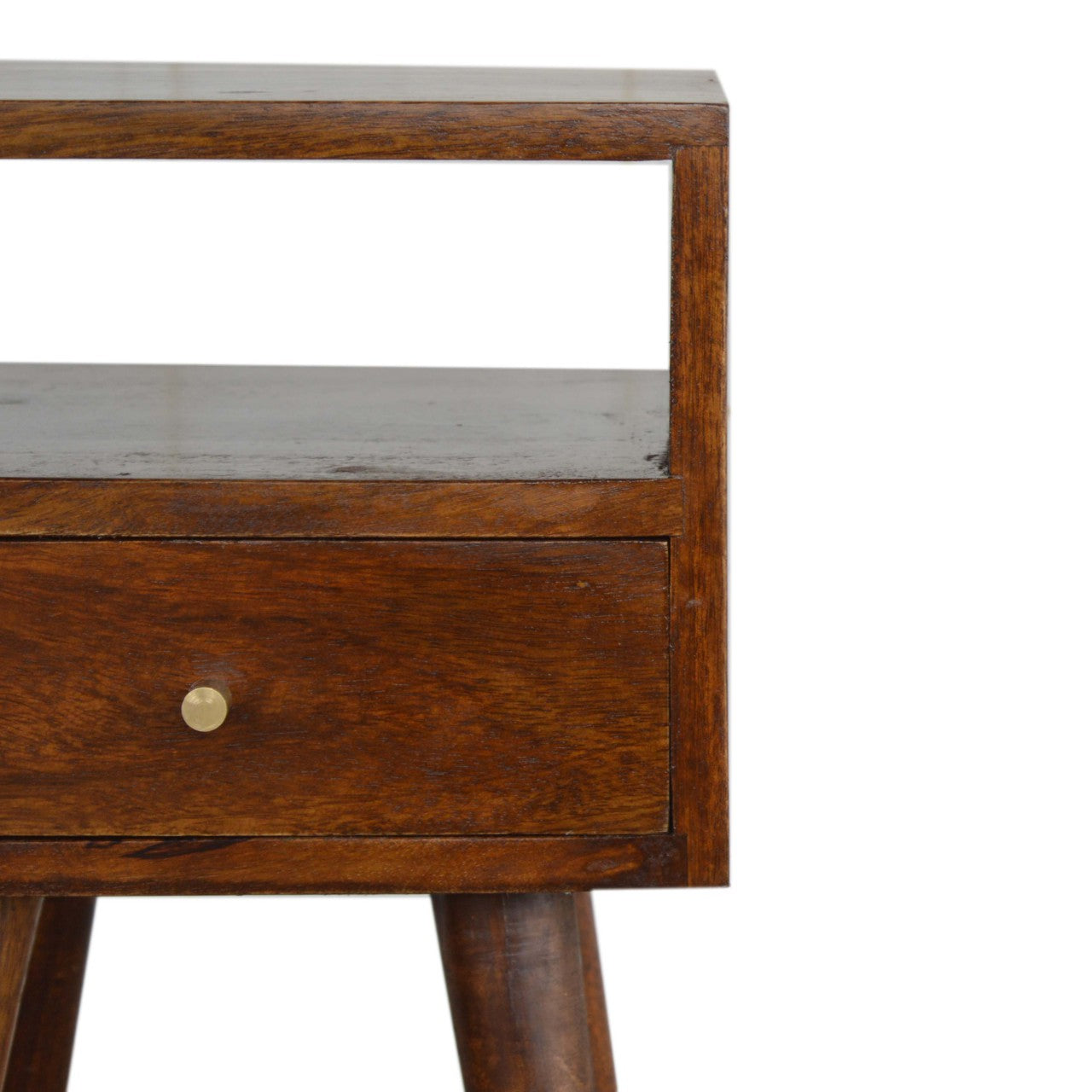 Mini Chestnut Bedside with 1 Drawer and Open Shelf, Handmade Solid Wood, Compact Design