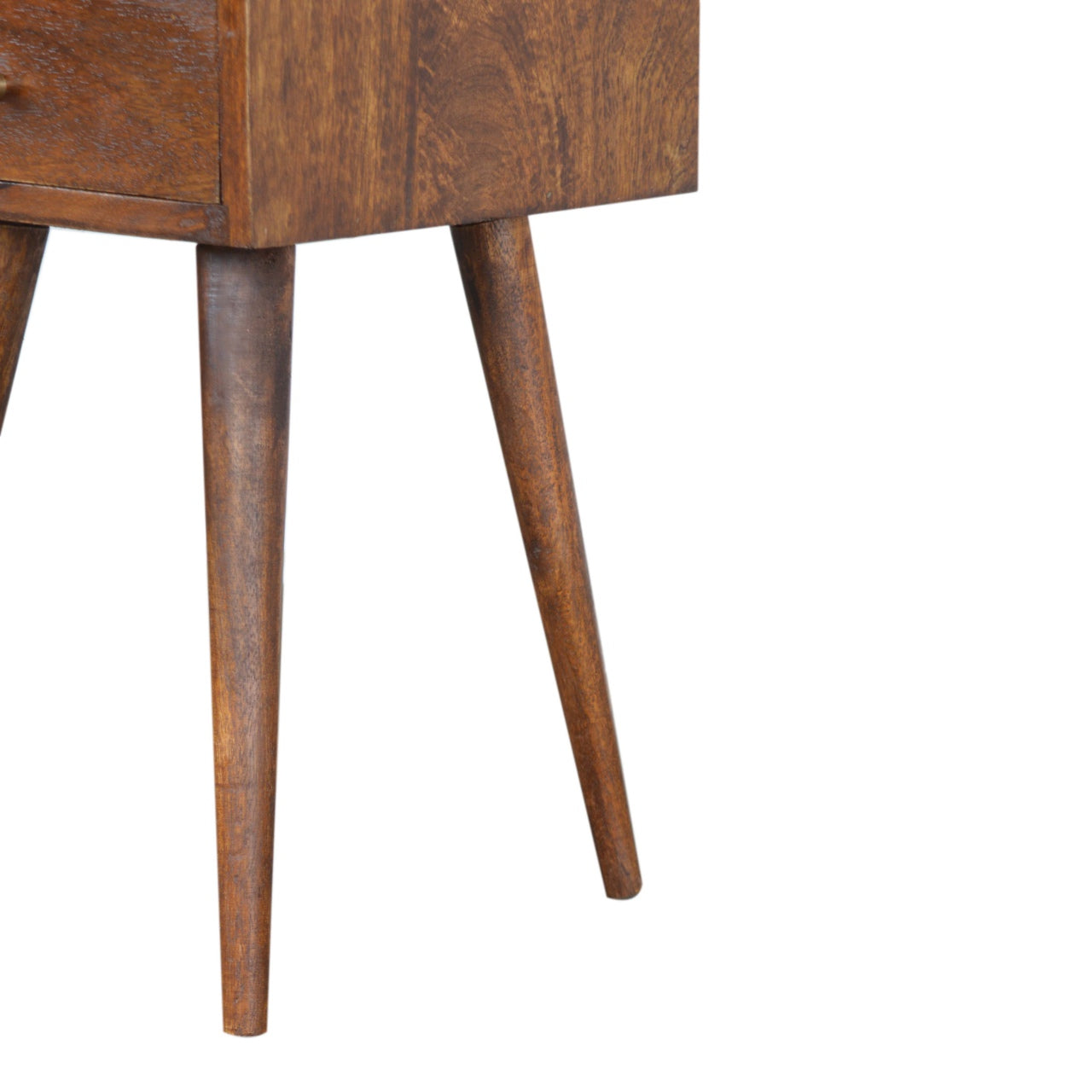 Mini Chestnut Bedside with 1 Drawer and Open Shelf, Handmade Solid Wood, Compact Design