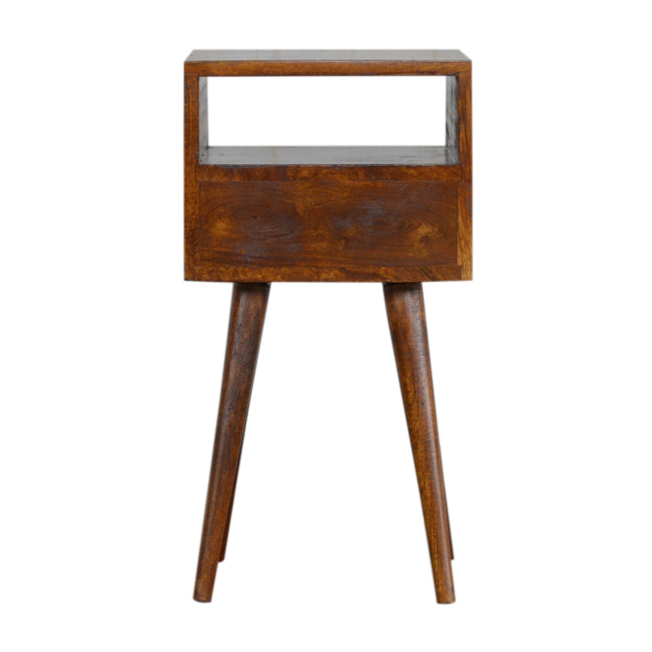 Mini Chestnut Bedside with 1 Drawer and Open Shelf, Handmade Solid Wood, Compact Design