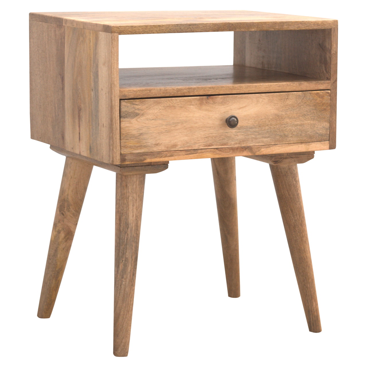 Modern Bedside Table with Open Slot adn 1 Drawer, Handmade Solid Wood, Simple Design