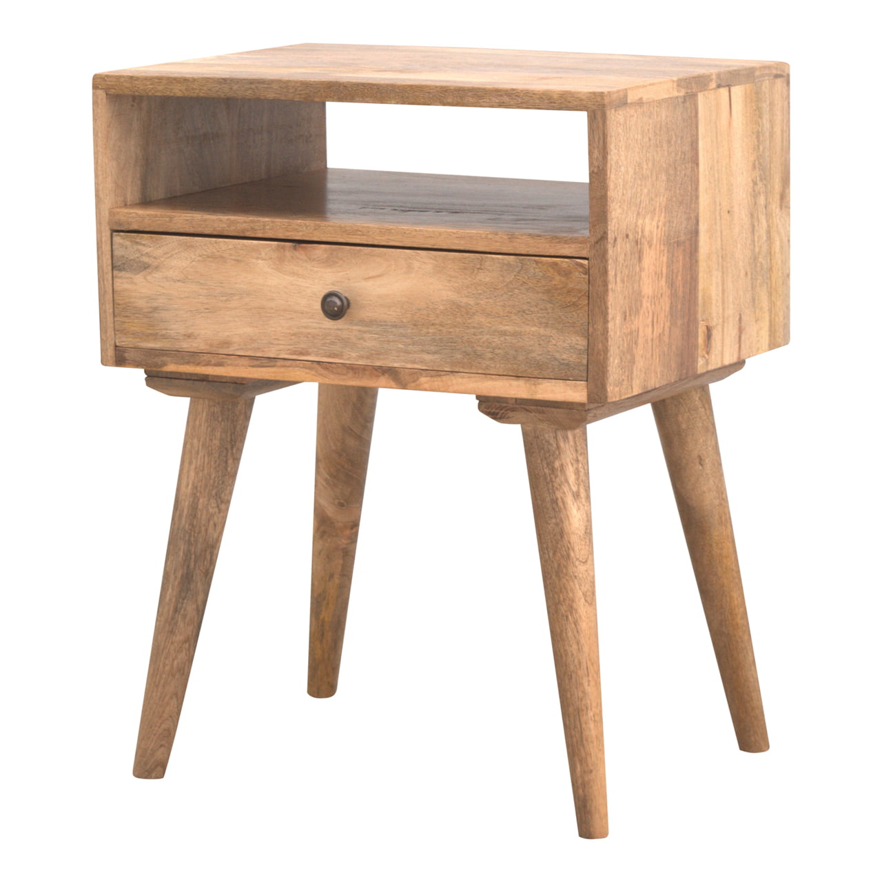 Modern Bedside Table with Open Slot adn 1 Drawer, Handmade Solid Wood, Simple Design