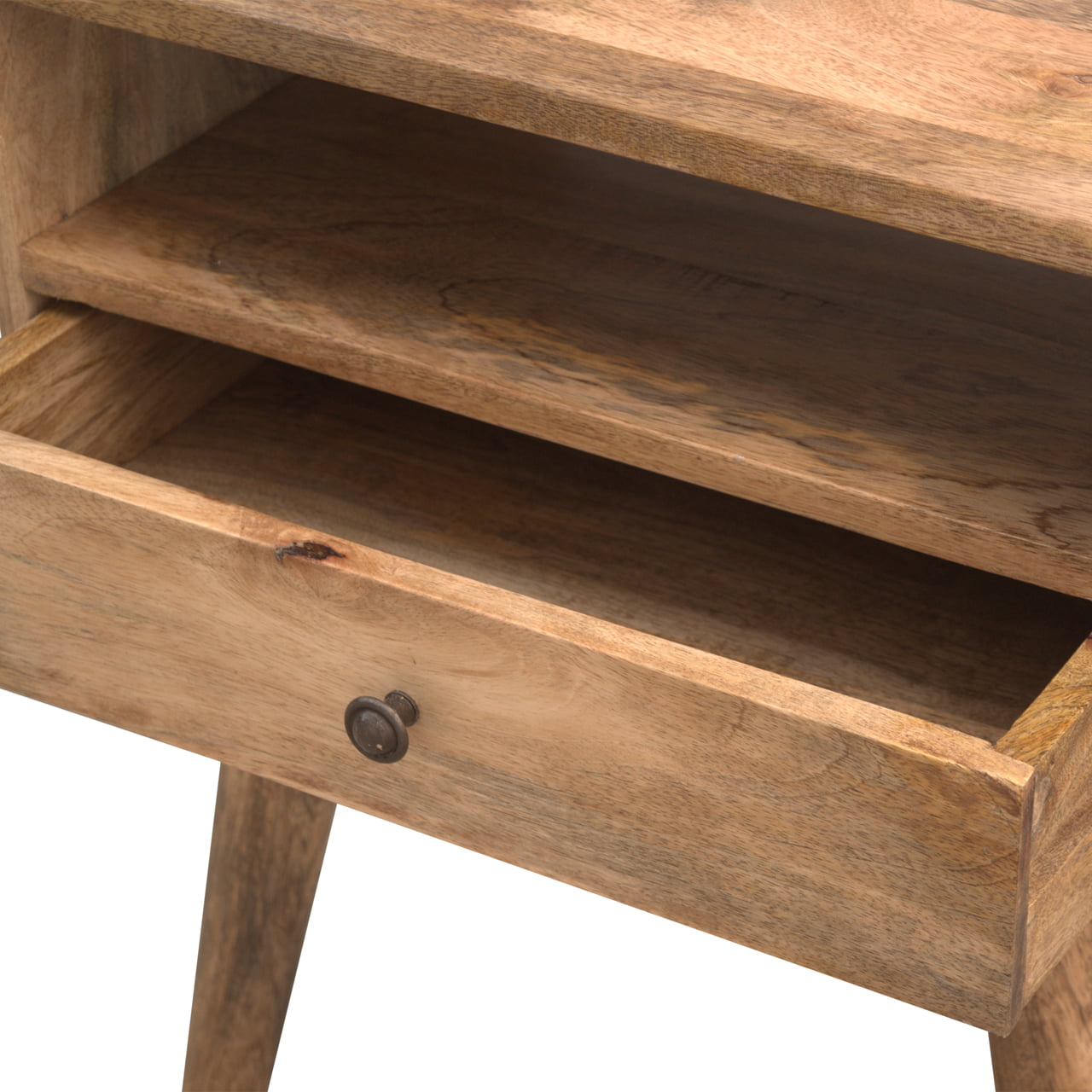 Modern Bedside Table with Open Slot adn 1 Drawer, Handmade Solid Wood, Simple Design