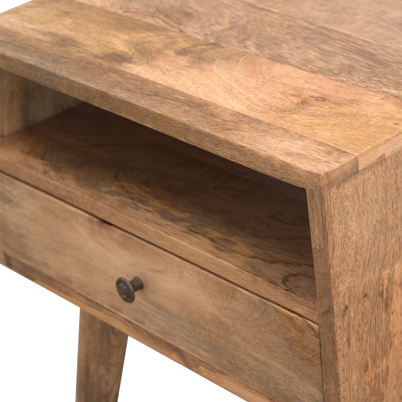 Modern Bedside Table with Open Slot adn 1 Drawer, Handmade Solid Wood, Simple Design