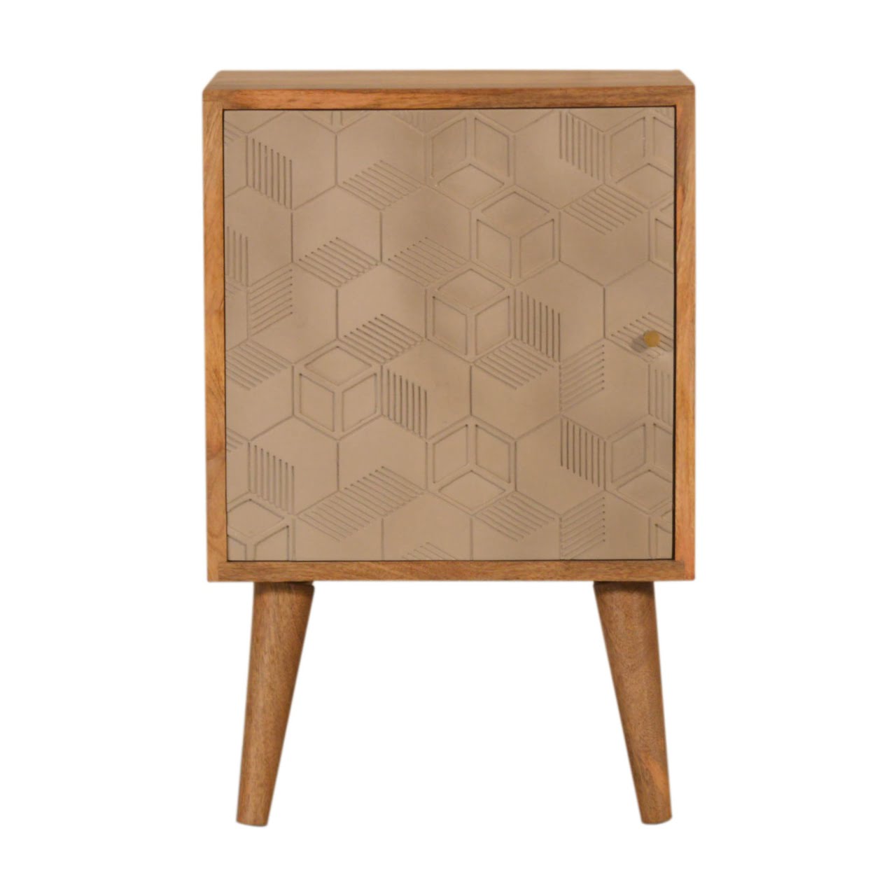 Acadia Bedside with Door and 2 Shelves, Handmade Solid Wood, Cube Design