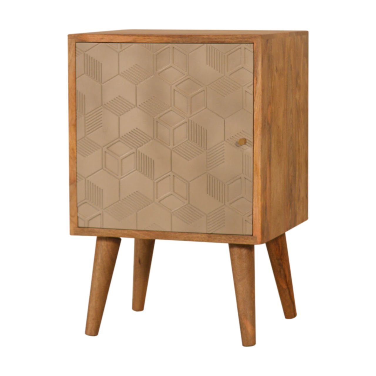 Acadia Bedside with Door and 2 Shelves, Handmade Solid Wood, Cube Design