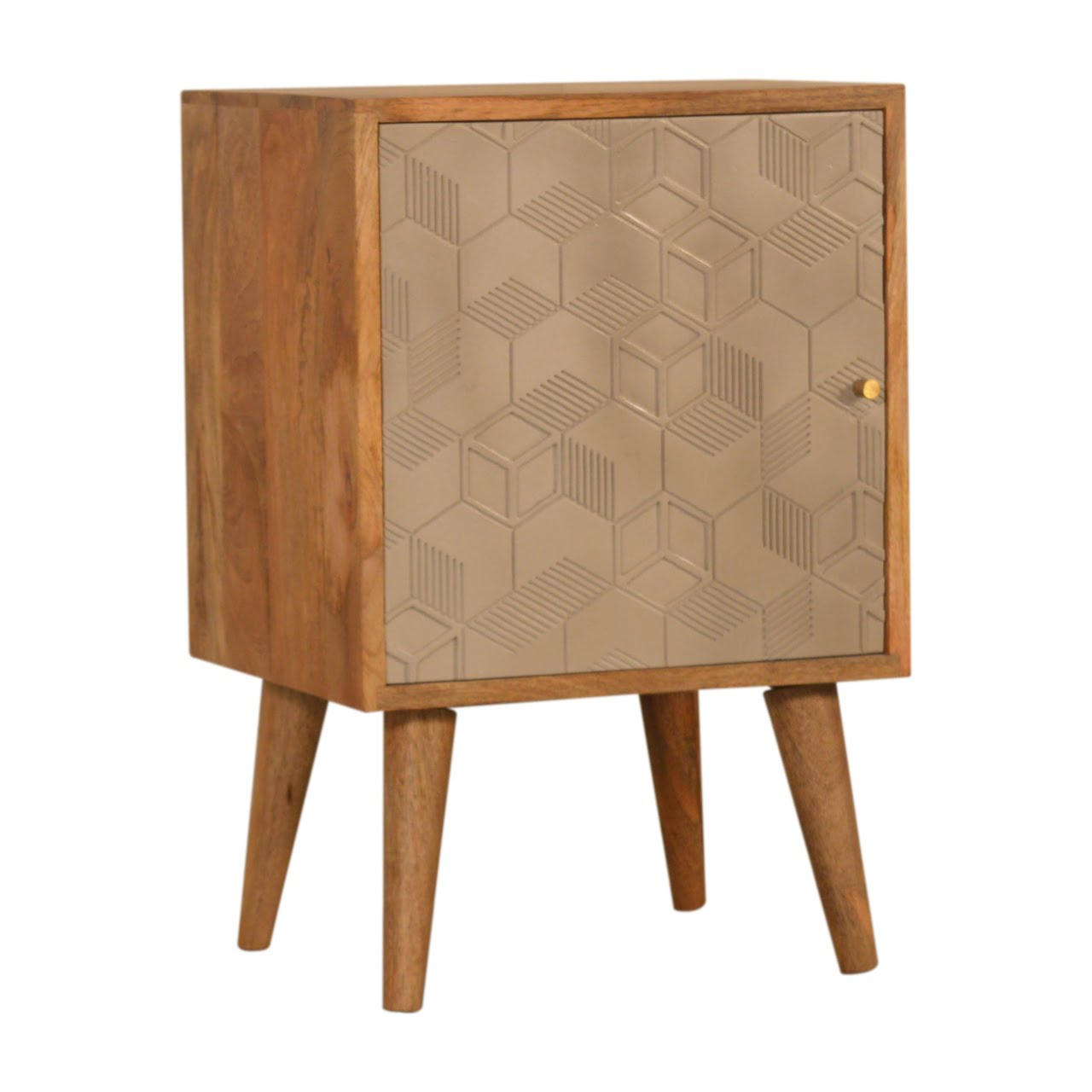 Acadia Bedside with Door and 2 Shelves, Handmade Solid Wood, Cube Design