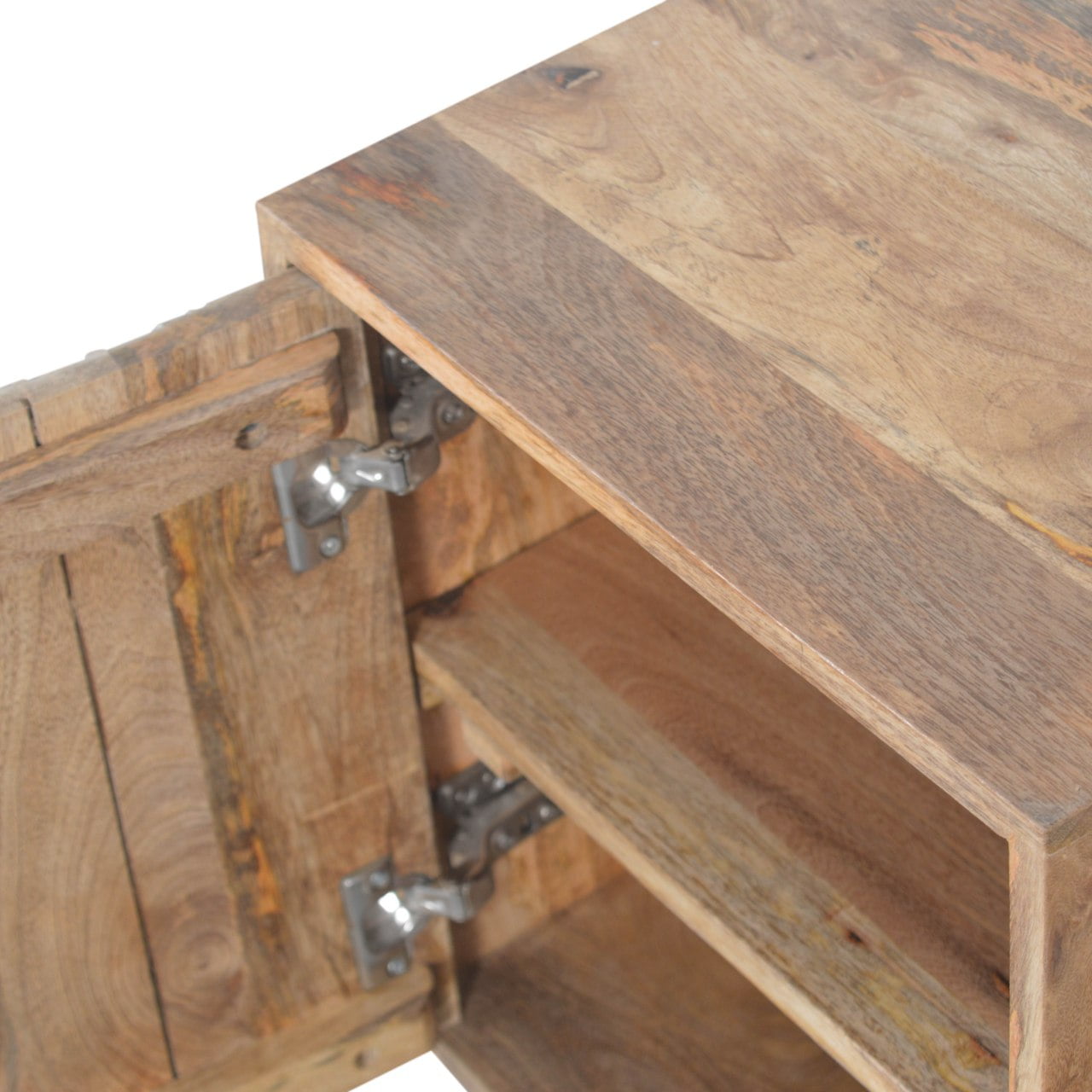 Acadia Bedside with Door and 2 Shelves, Handmade Solid Wood, Cube Design