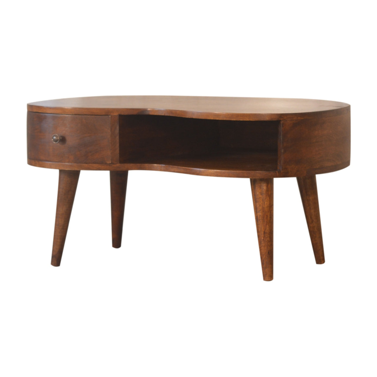 1 Drawer and Shelf Chestnut Wave Coffee Table featuring Curved Design, Handmade Solid Wood
