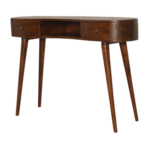 2 Drawer and Shelf Chestnut Wave Writing Desk featuring Curved Design, Handmade Solid Wood