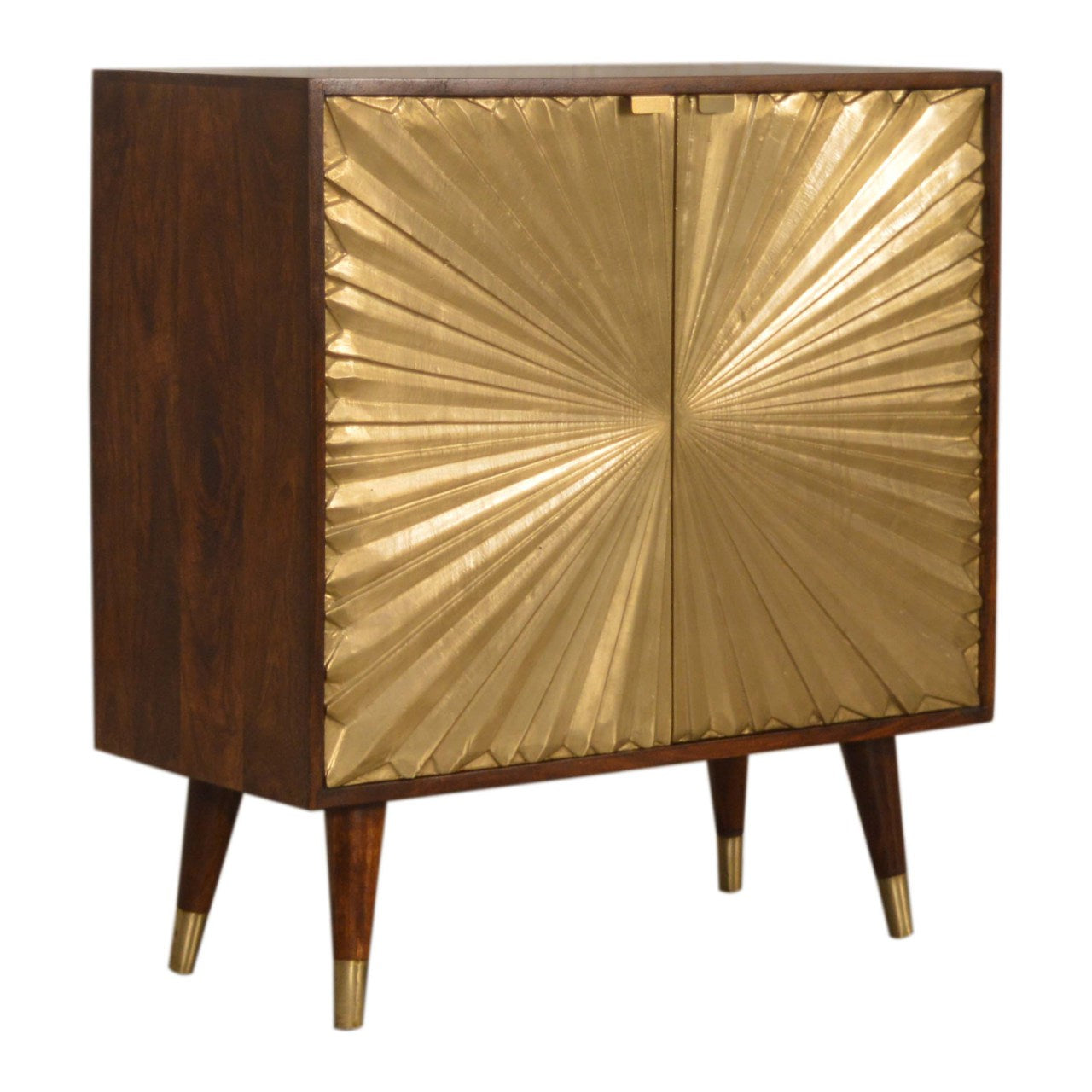 Gold Door Cabinet with Storage, Handmade Solid Wood, Elegant Sunrise Finish