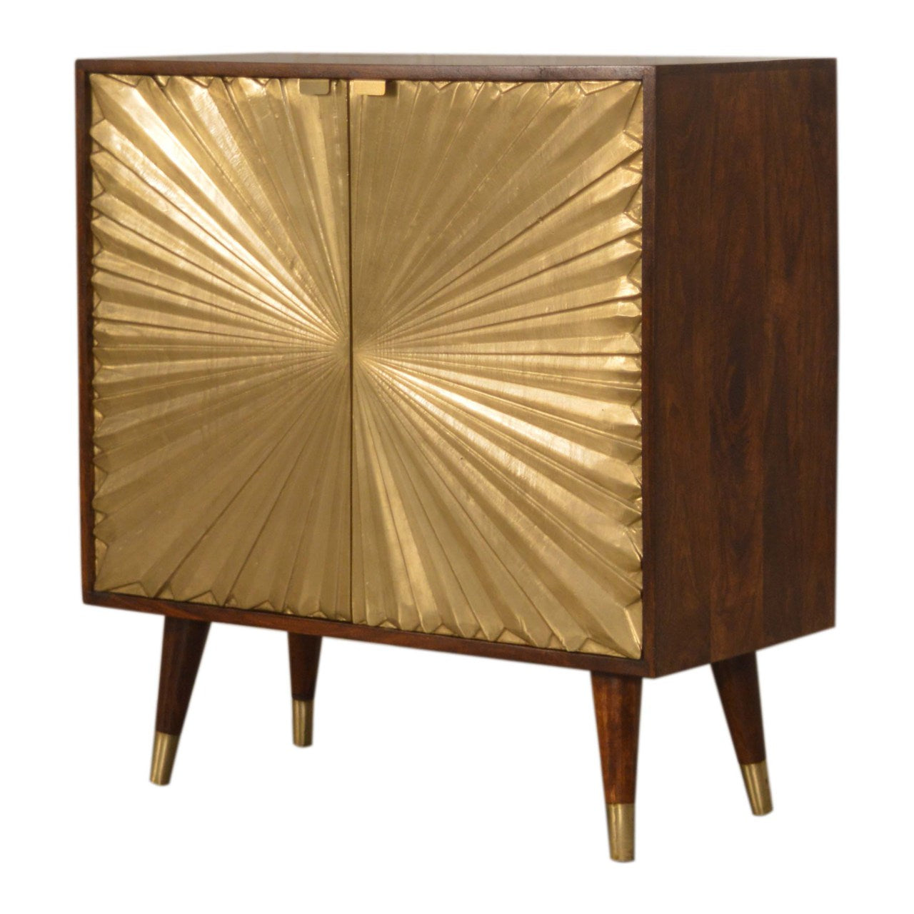 Gold Door Cabinet with Storage, Handmade Solid Wood, Elegant Sunrise Finish