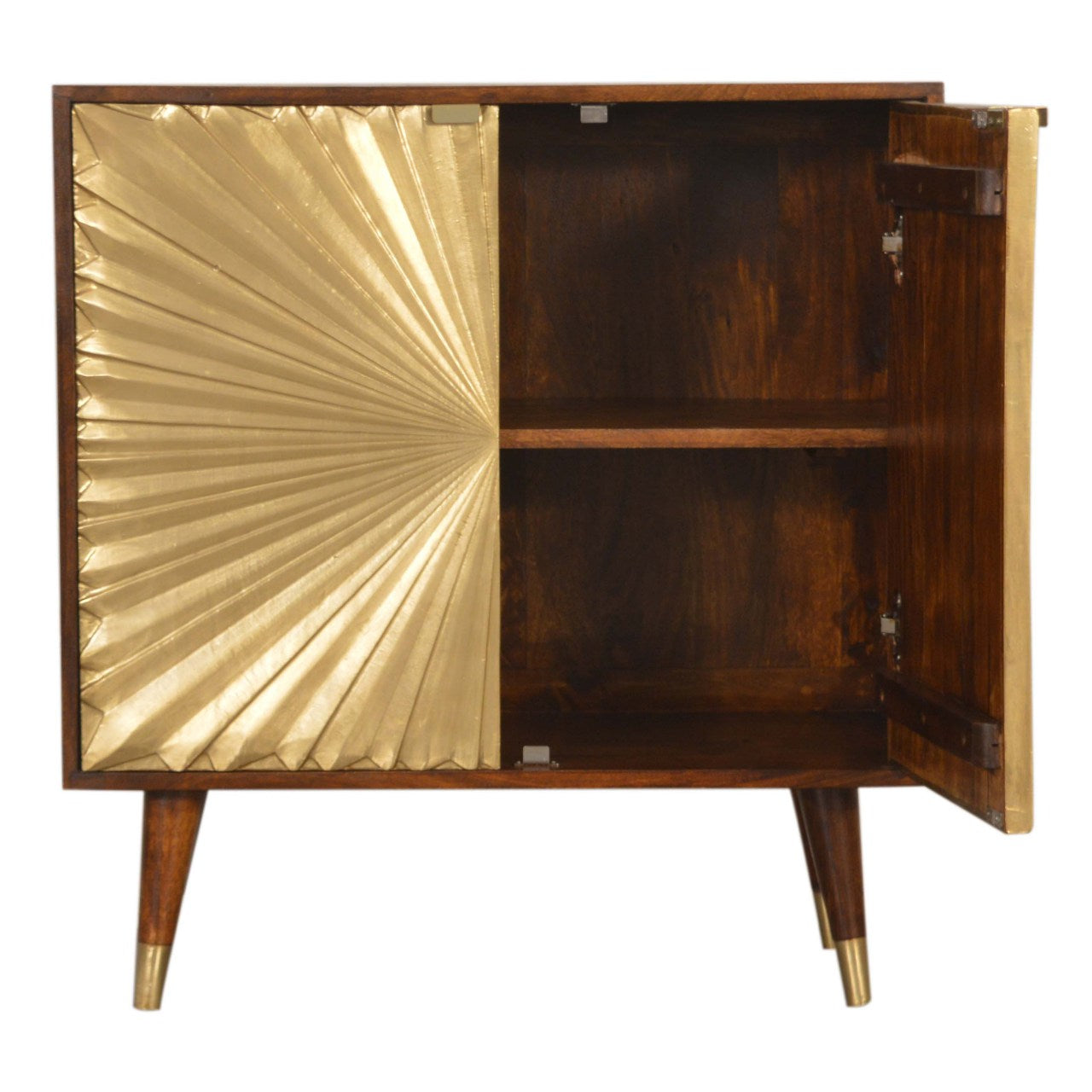 Gold Door Cabinet with Storage, Handmade Solid Wood, Elegant Sunrise Finish